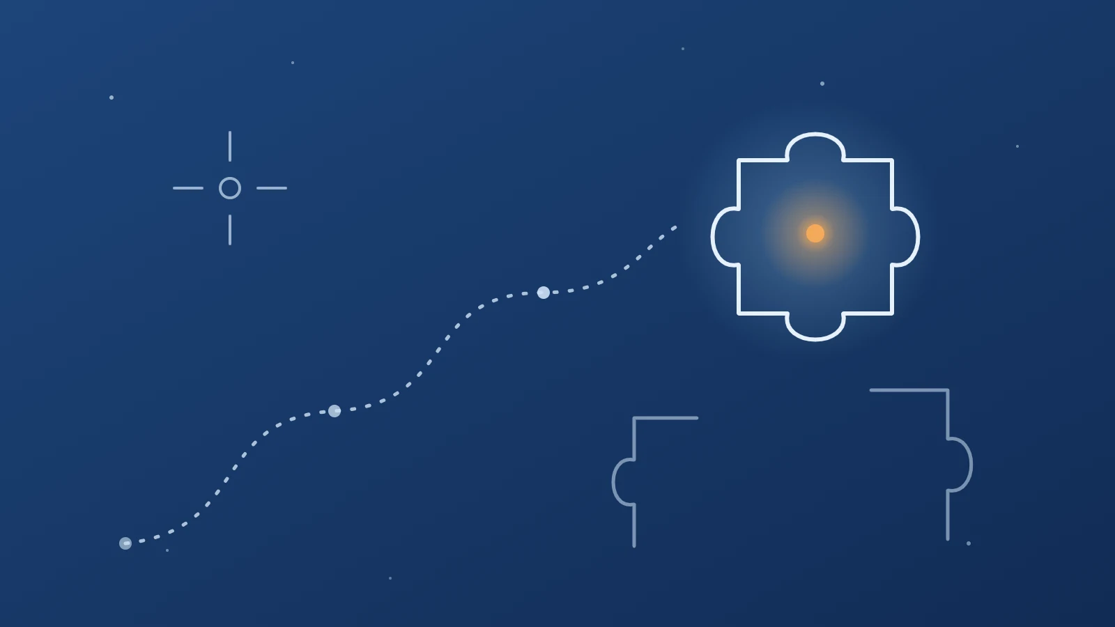 Illustration : un chemin en pointillés qui mène à une pièce de puzzle lumineuse