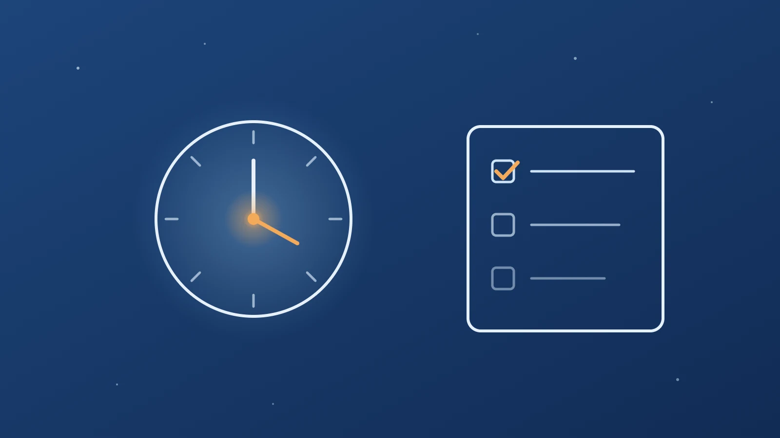 Illustration : une horloge et une liste de tâches dont la première case est cochée